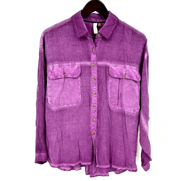 PILCRO Anthropologie Womens Relaxed Joelle Button Down Shirt Sz PM Mulberry NEW - Picture 4 of 12